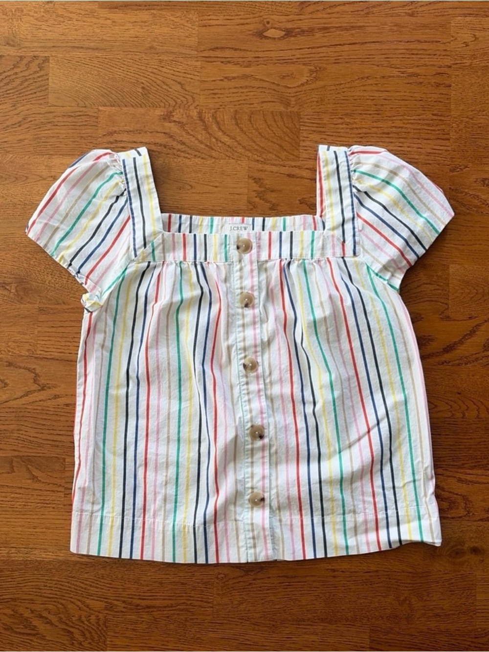J Crew button up blouse white with rainbow stripes